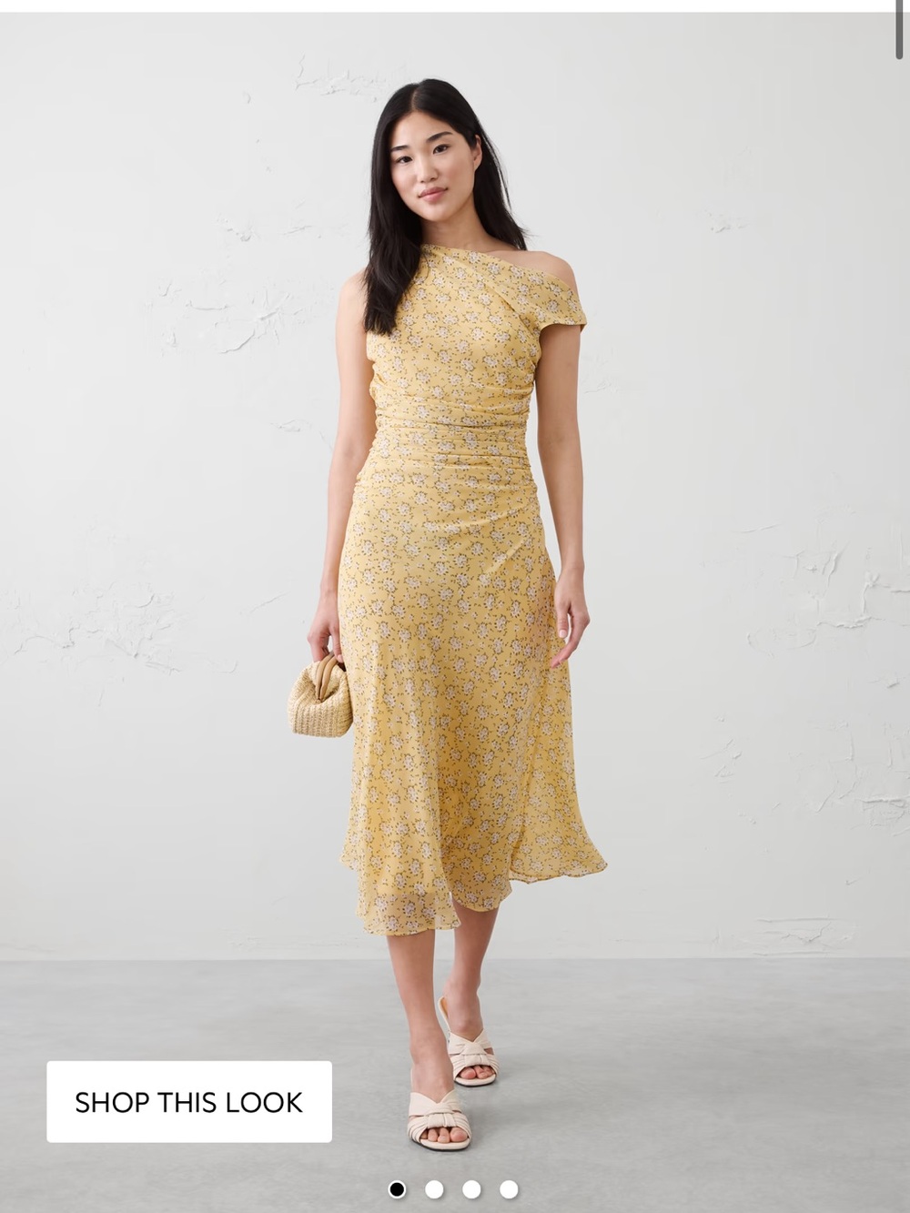 Banana Republic Factory Yellow Floral One-Shoulder Midi Dress